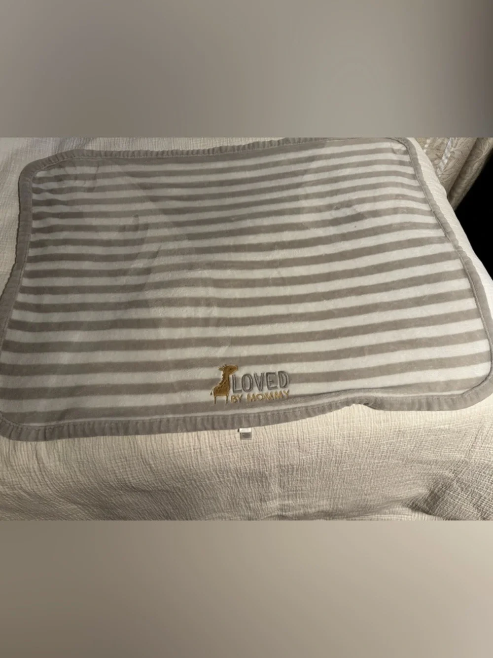 Just One You By Carter’s “Loved By Mommy” Baby Blanket Unisex Striped Gray White